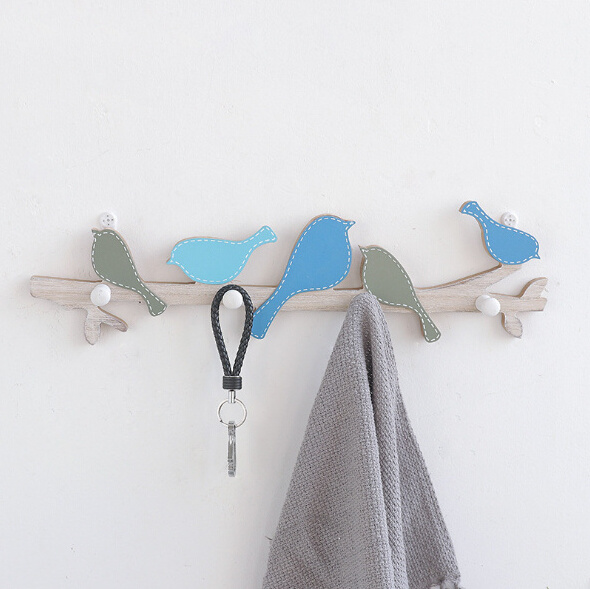 Bird Shape Wooden Wall Mount Storage Clothes Rack