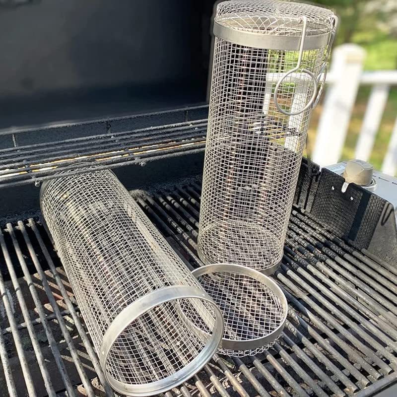 Hot Sale Portable BBQ Net Tube Barbecue Tube Rolling Grilling Stainless Steel Cylinder Grill Basket