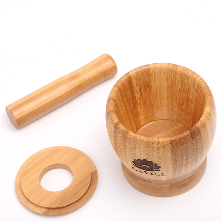 Custom Logo Wooden Mortar And Pestle Kitchen Tools Spice Masher Bamboo Garlic Masher