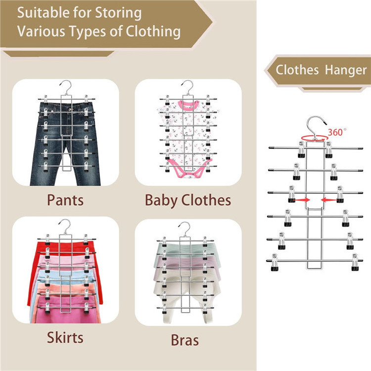 Pants Hangers Space Saving 6 Tier Closet Organizers And Storage Skirt Hangers with Clips For Clothes Jeans Scarf