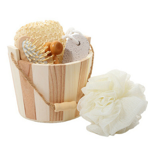 Bath Brushes and Sponges Set with Bath Flower Foot Stone Face Massager Hair Brush Sisal Sponge Wood Box