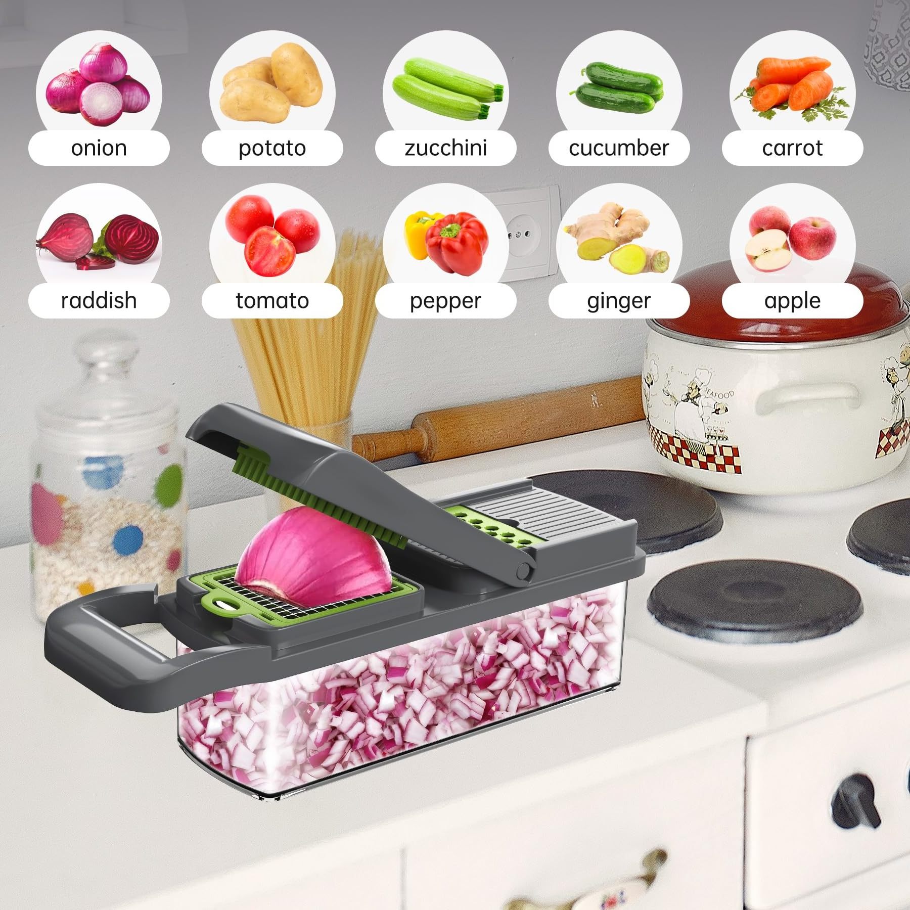 Hot Selling 2023 Kitchen Multi 12 In 1 Manual Fruit Vegetable Cutter Chopper Dicer Veggie Slicer Vegetable Chopper