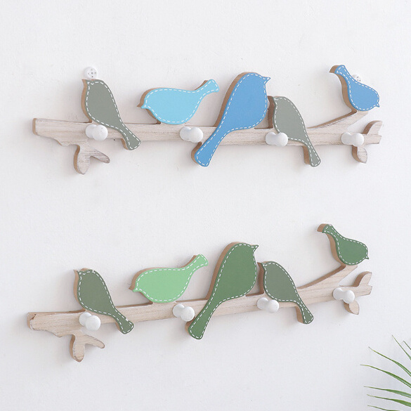 Bird Shape Wooden Wall Mount Storage Clothes Rack