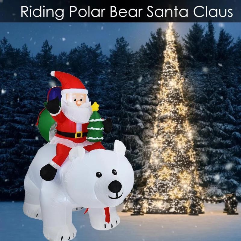 170cm Length Christmas Inflatables Outdoor Santa Clause Riding The Polar Bear with Shaking Head Blow Up  with LED Light