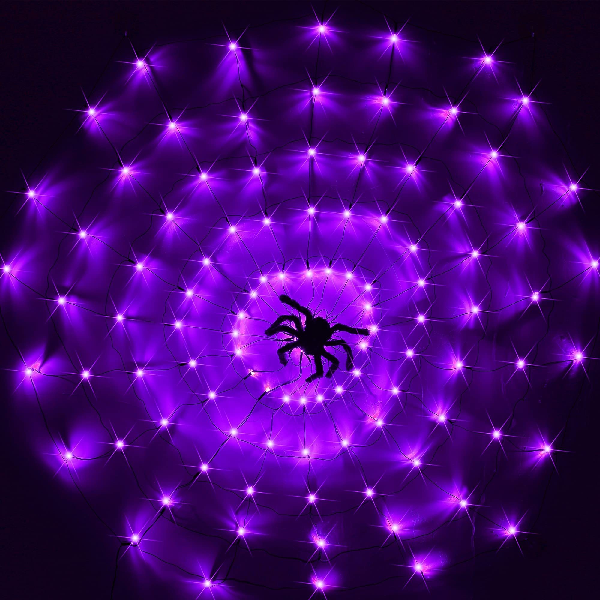 Giant Spider Web Lights with 60 LED for Outdoor Window Decorations Wall Garden Patio Yard Halloween Decoration Light