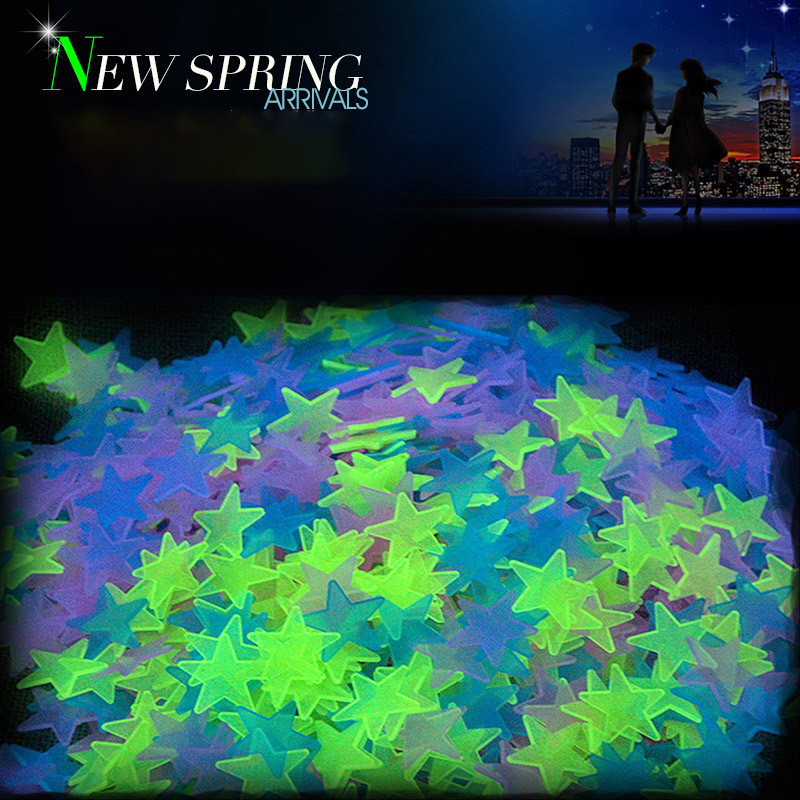 100Pcs Luminous 3D Wall Stickers Glow In The Dark Stars Stickers For Kids Baby Rooms Colorful Fluorescent Ceiling Star Sticker