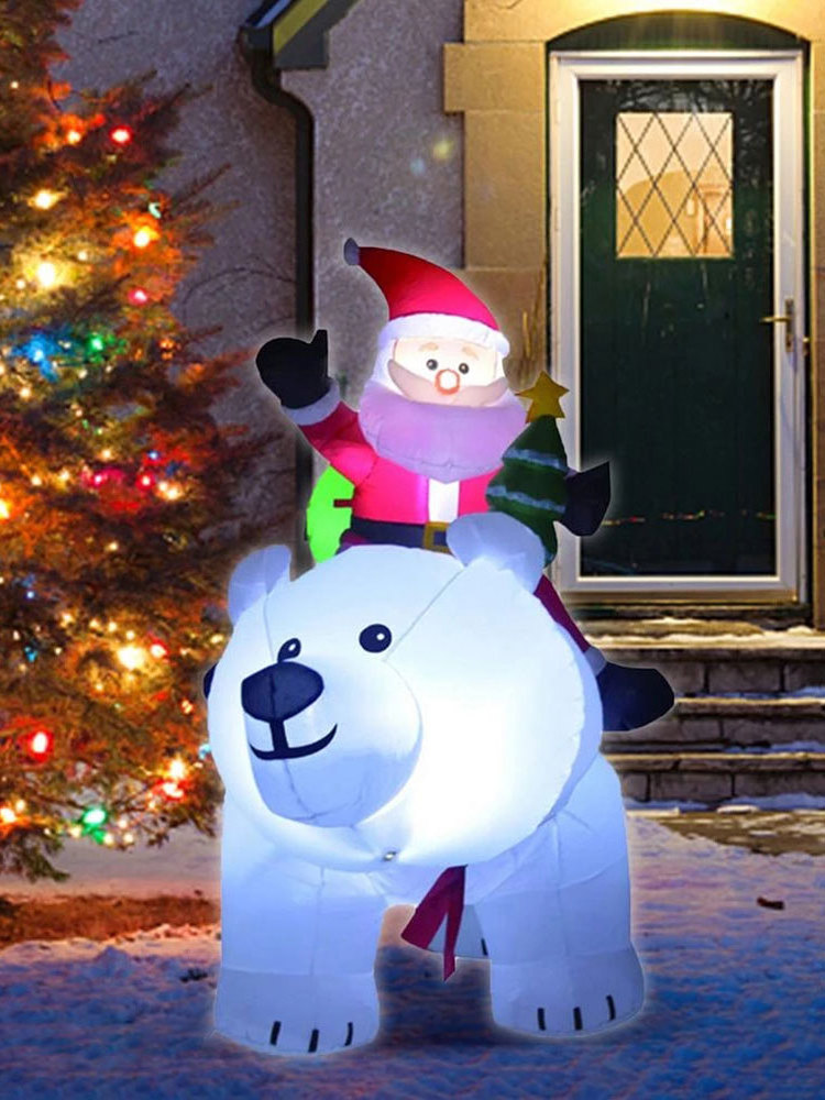 170cm Length Christmas Inflatables Outdoor Santa Clause Riding The Polar Bear with Shaking Head Blow Up  with LED Light