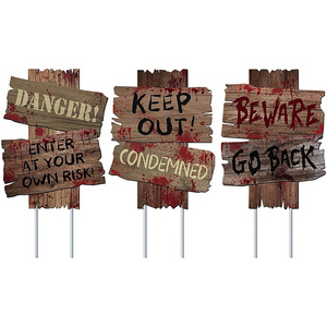 3pcs Sidewalk Beware Yard Signs Stakes Halloween Lawn Outdoor Creepy Assorted Warning Sign Scary Zombie Theme Party Decorations