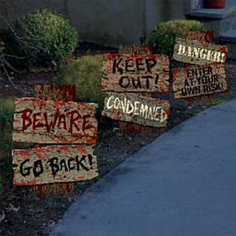 3pcs Sidewalk Beware Yard Signs Stakes Halloween Lawn Outdoor Creepy Assorted Warning Sign Scary Zombie Theme Party Decorations