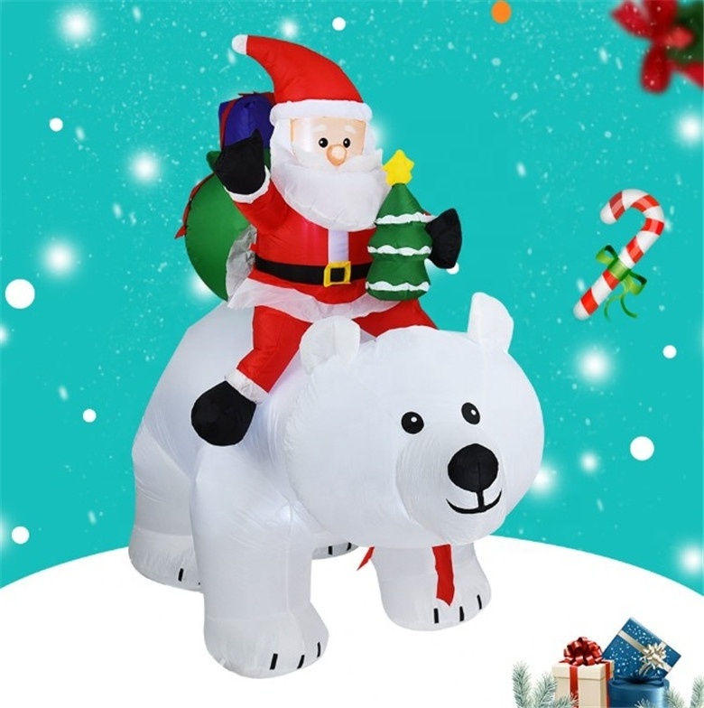 170cm Length Christmas Inflatables Outdoor Santa Clause Riding The Polar Bear with Shaking Head Blow Up  with LED Light