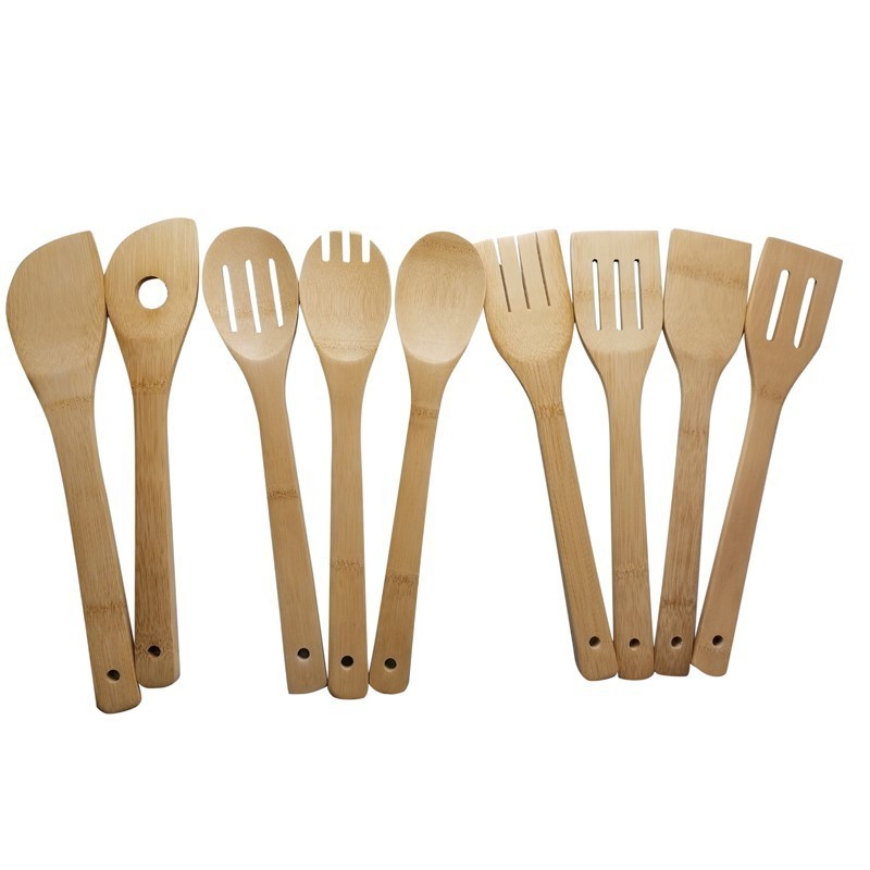 Kitchen Bamboo Utensil Set Apartment Essentials Wood Cooking Spatula Spoon Nonstick Housewarming Gifts Wooden Utensils Set