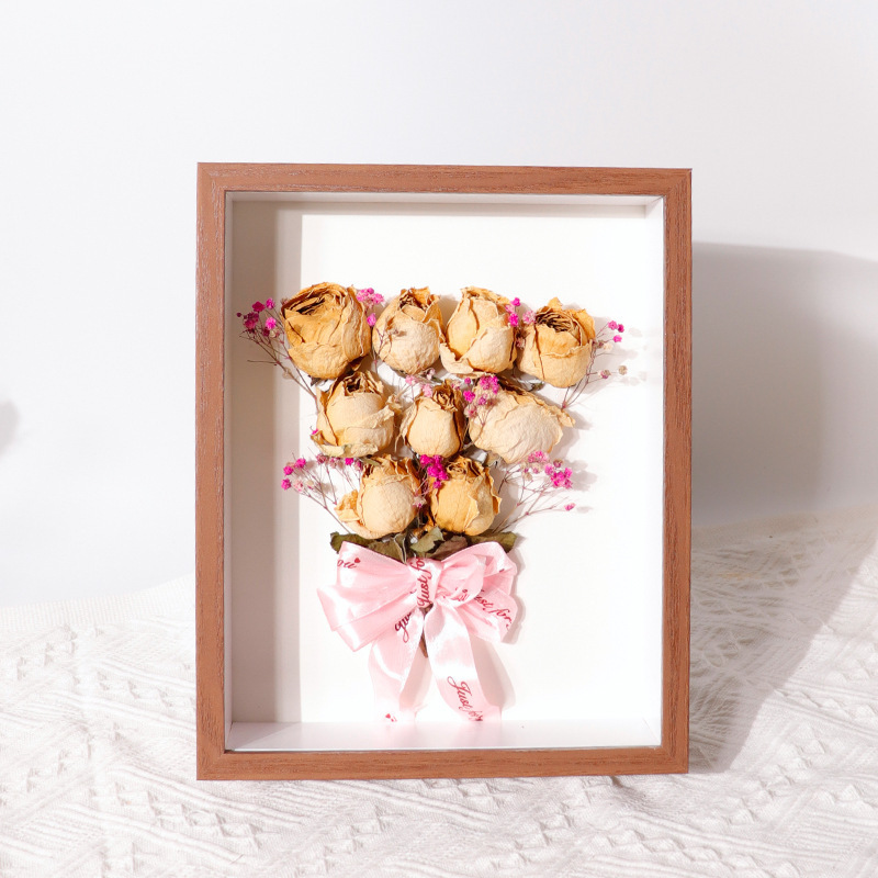 Creative handmade diy dried flower picture wall art shadow box frames wholesale 3d photo frame