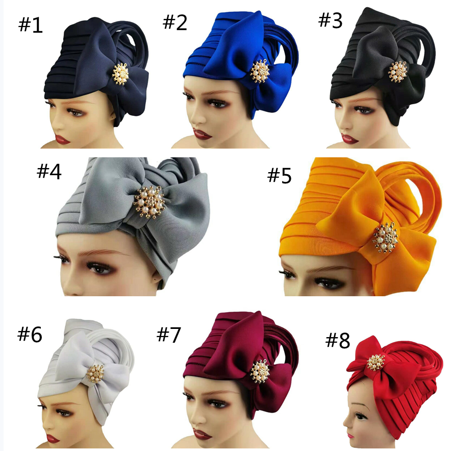 Wholesale beautiful turban hat for women party luxury African stylish ladies  turban headwrap