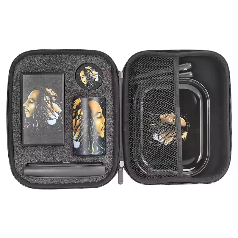 Portable premium custom rolling tray herb smoking set kit smoke box smoking tray herb grinder accessories gift set