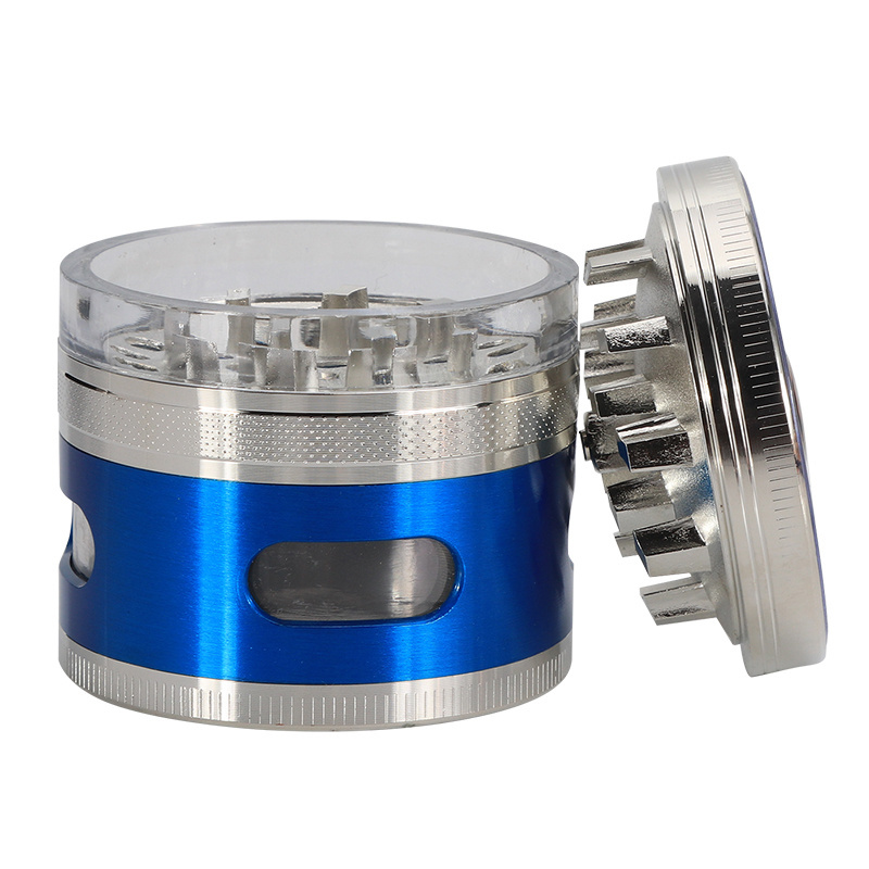 Futeng Portable 63mm metal herb grinder with window custom luxury lid tobacco spice dry crusher grinder herb 2.5 inch