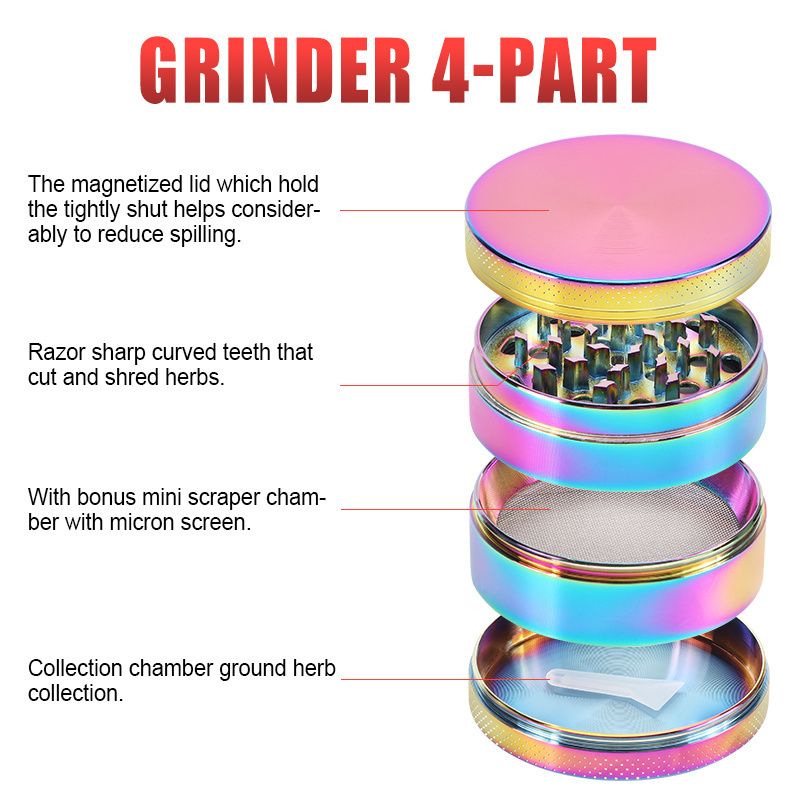 Futeng 40mm 50mm 55mm 63mm metal herb grinder wholesale tobacco spice grinder low MOQ custom logo 4 layer grinders smoking