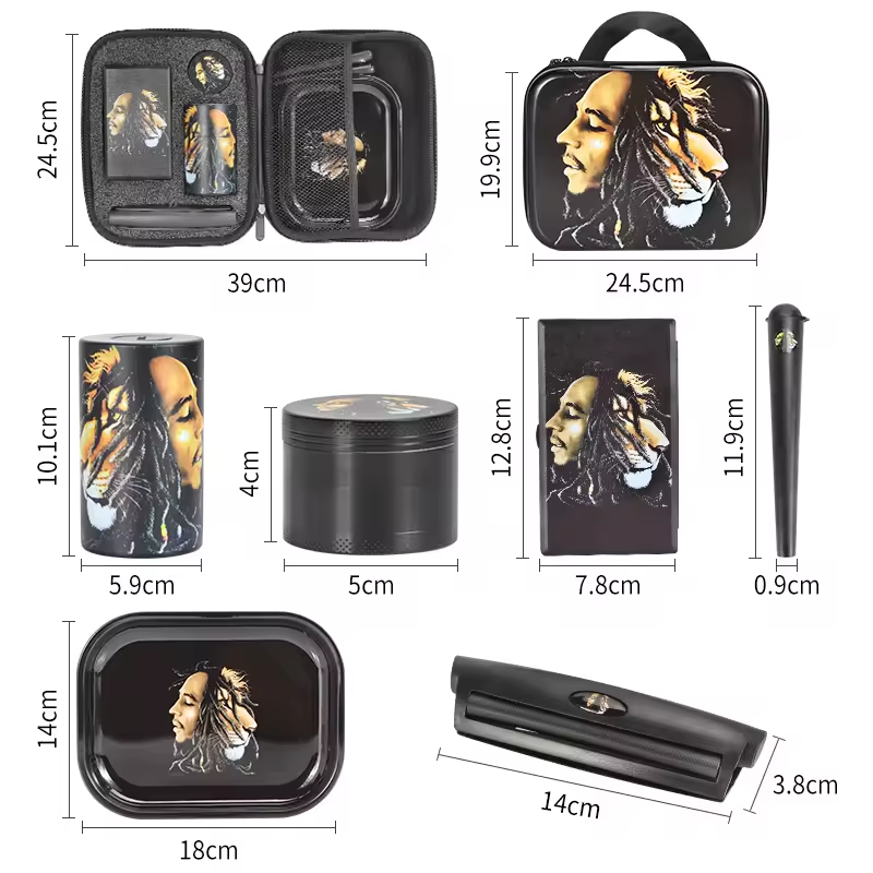 Portable premium custom rolling tray herb smoking set kit smoke box smoking tray herb grinder accessories gift set