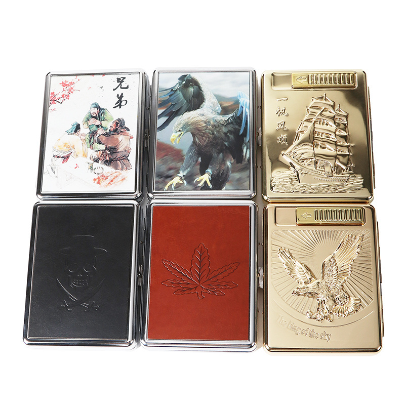 Futeng 16pcs Metal Cigarette Case Lighter Custom Logo Vintage Tobacco Cigarette Case Box with Lighter Wholesale