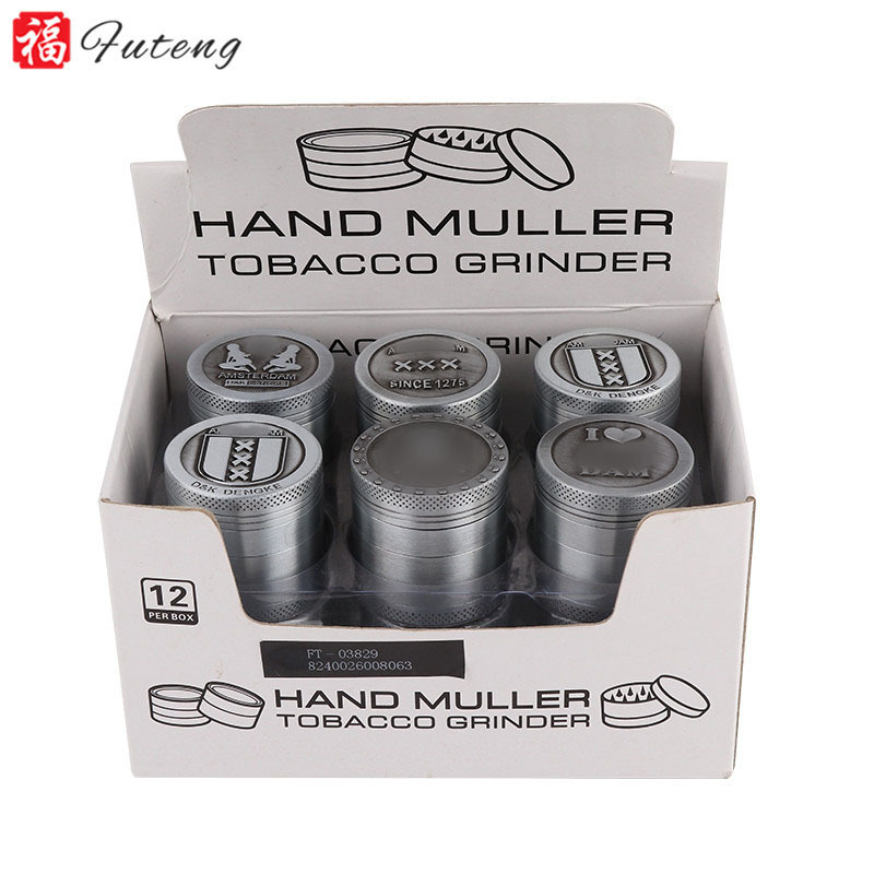 Futeng wholesale small 4 layers metal dry herb grinder 40mm 4 parts zinc alloy custom logo tobacco spice grinder for herb