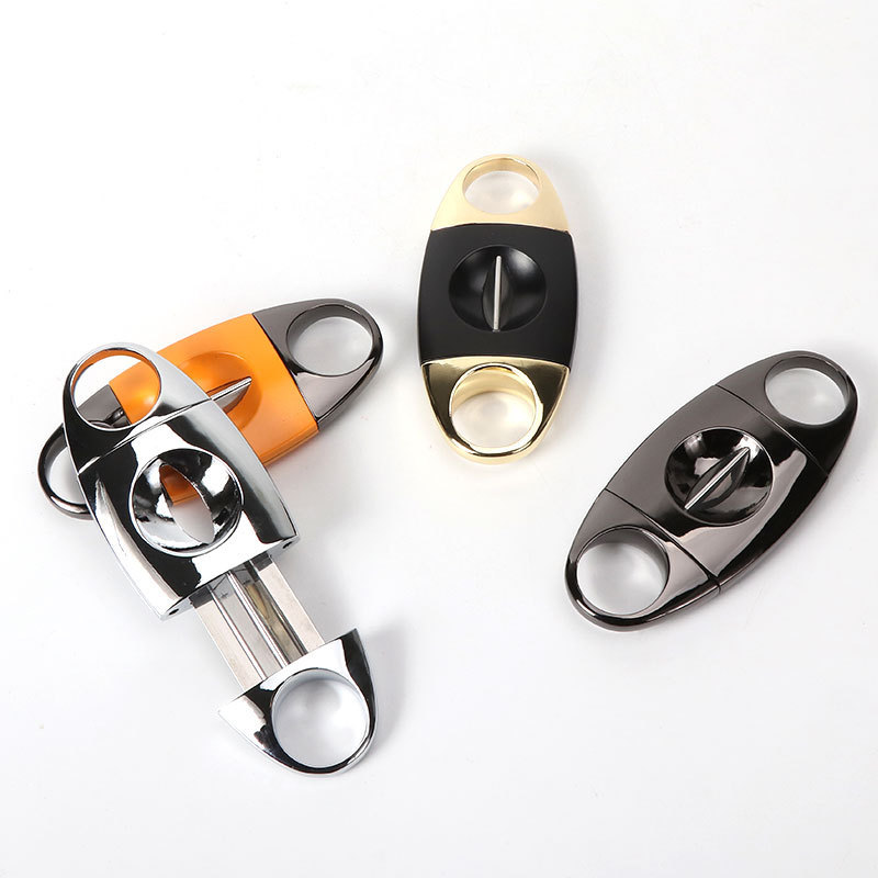 Luxury table  top custom cigar cutter v cut wholesale guillotine stainless steel cigar cutter pocket knifes