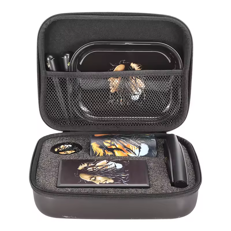 Portable premium custom rolling tray herb smoking set kit smoke box smoking tray herb grinder accessories gift set