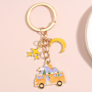 Enamel Keychain Moon Star Sightseeing Bus Key Ring Camping Key Chains For cute Star Moon keychain Bag car key pendant