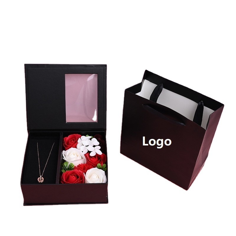 Luxury Girlfriend Valentine's Day Wedding Flower Mothers Day Birthday Gift Rose Drawer Paper Box With Handle Clear PVC Window