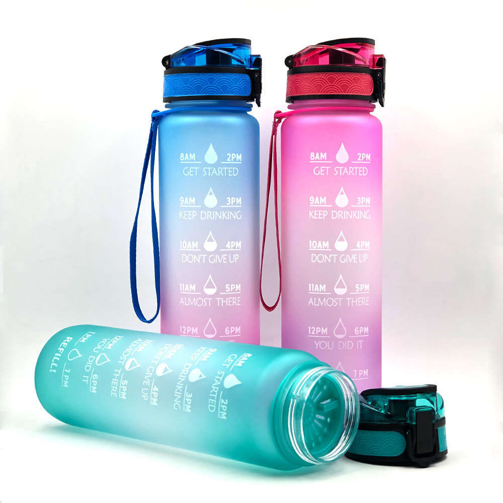 GC vasos botella de agua motivacional cups plastic water bottles with lids and straws custom water bottle botol plastik