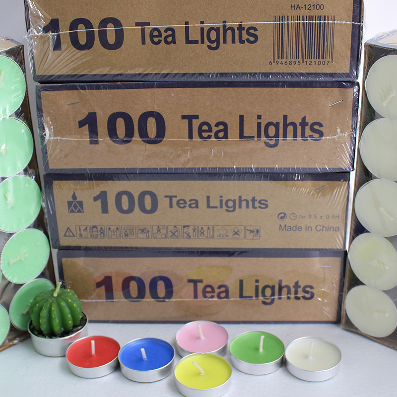 Hot Selling  Multicolor Holiday Festival Wedding Tea Light Candle Paraffin Wax Smokeless No Flower White Light