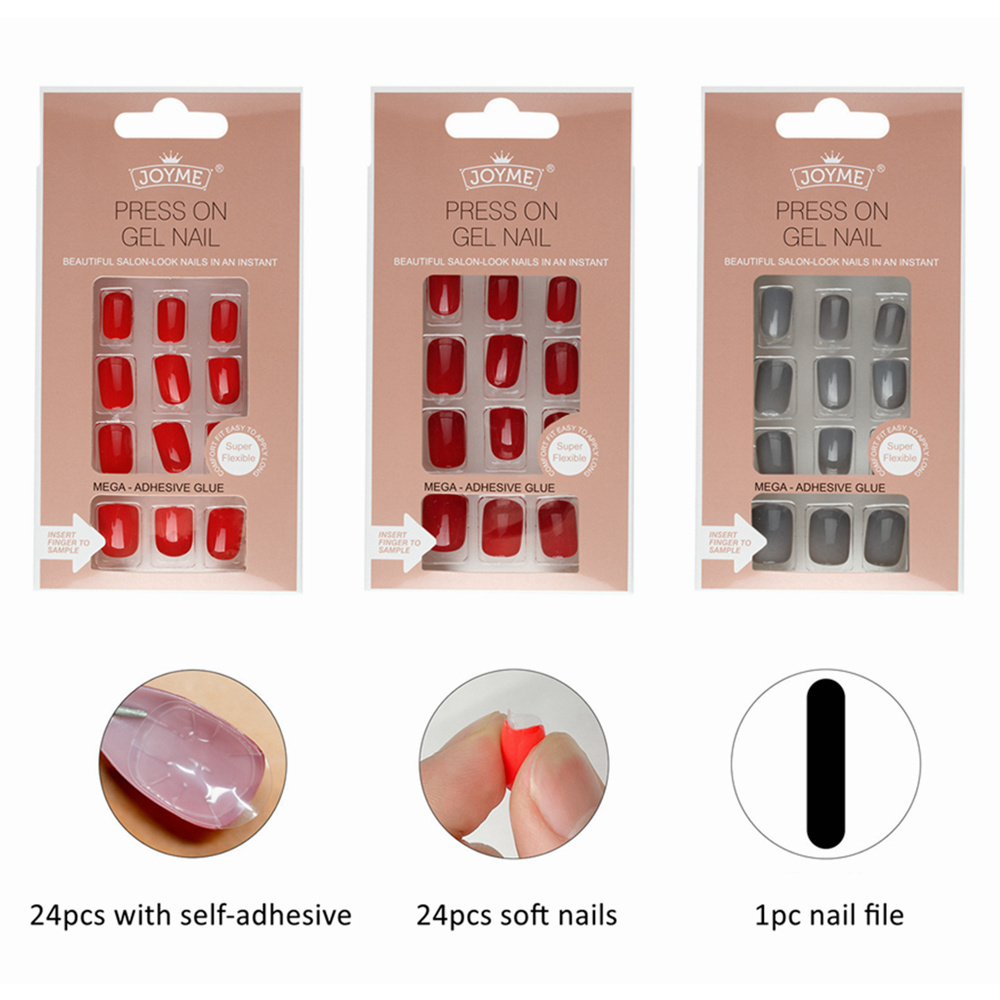 Self-adhesive Joyme 24Pcs False Full Cover Nail Tips Artificial Seamless Removable Wearing Reusable Manicure Press On Nails