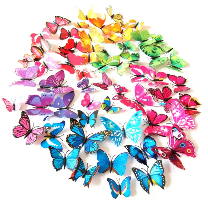 3D Butterfly Wall Stickers with Glue Magnet Fridge Decor Home Party New Year Xmas Decoration Art Decals 12pcs/set