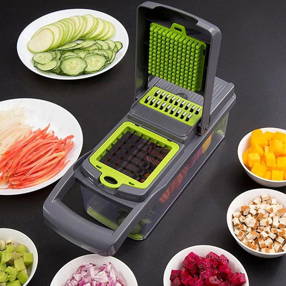 7 Dicing Blades Potato Garlic Peeler Grater Dicer Kitchen Tools Manual Vegetable Fruit Presser Slicer Cutter