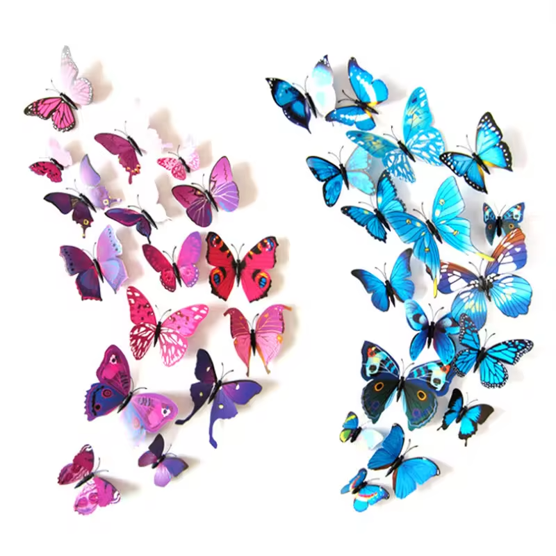 3D Butterfly Wall Stickers with Glue Magnet Fridge Decor Home Party New Year Xmas Decoration Art Decals 12pcs/set