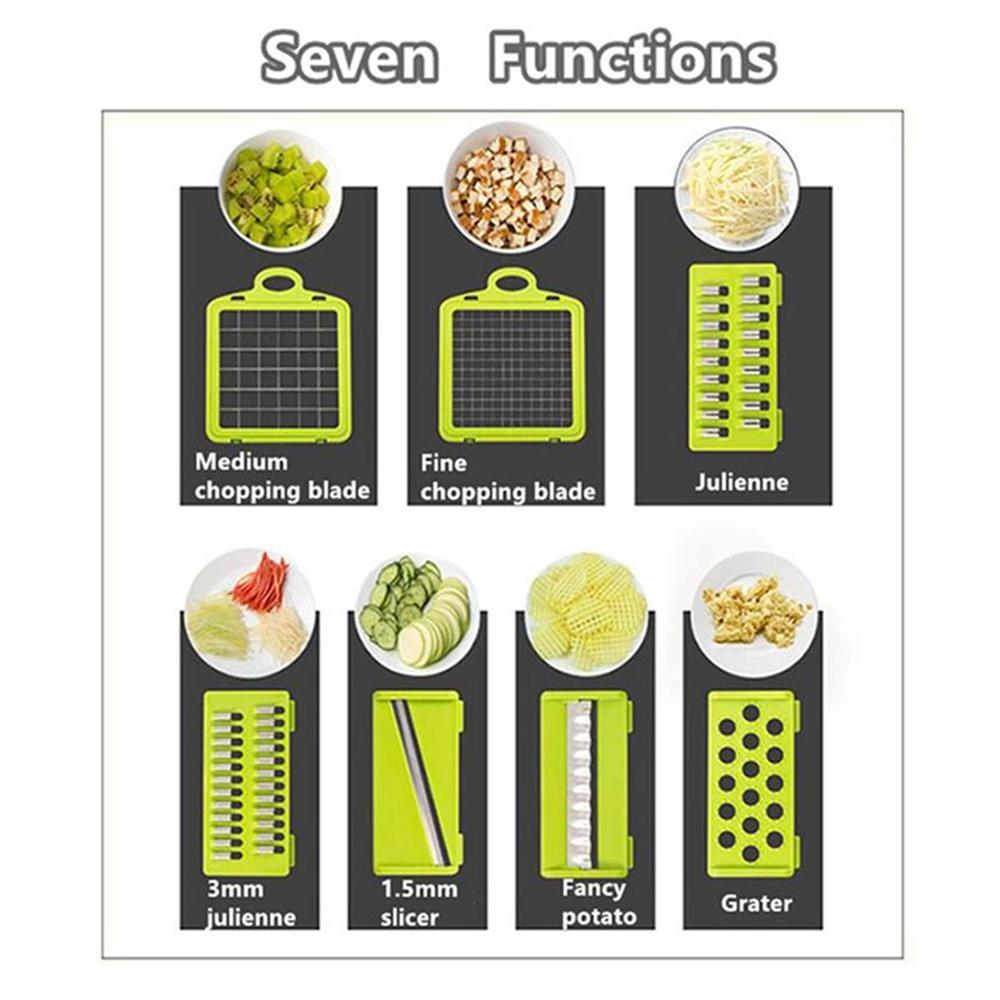 7 Dicing Blades Potato Garlic Peeler Grater Dicer Kitchen Tools Manual Vegetable Fruit Presser Slicer Cutter