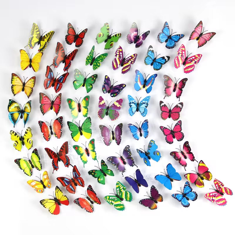 3D Butterfly Wall Stickers with Glue Magnet Fridge Decor Home Party New Year Xmas Decoration Art Decals 12pcs/set