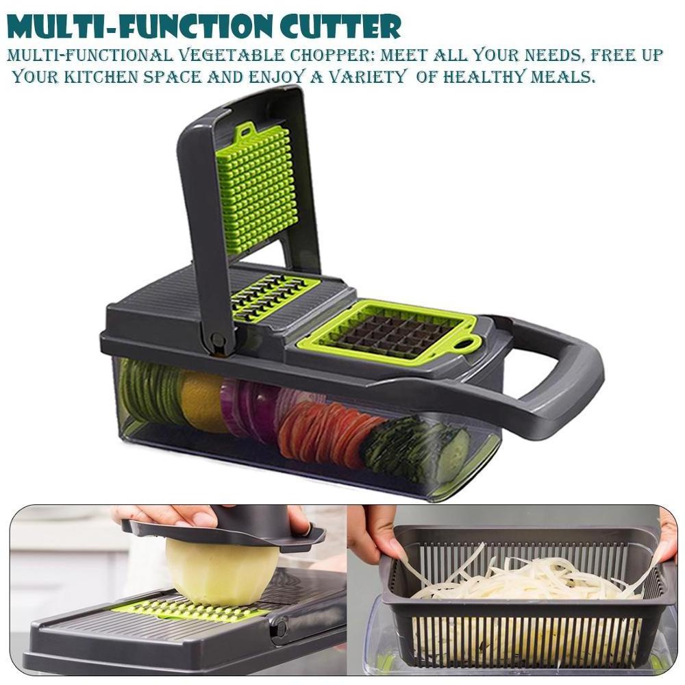 7 Dicing Blades Potato Garlic Peeler Grater Dicer Kitchen Tools Manual Vegetable Fruit Presser Slicer Cutter