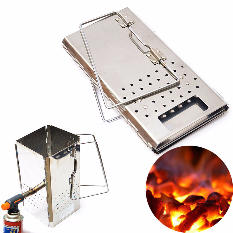 Portable Charcoal Starter Stainless Steel Outdoor BBQ Grill Foldable Chimney Starter Barbecue Folding Grill