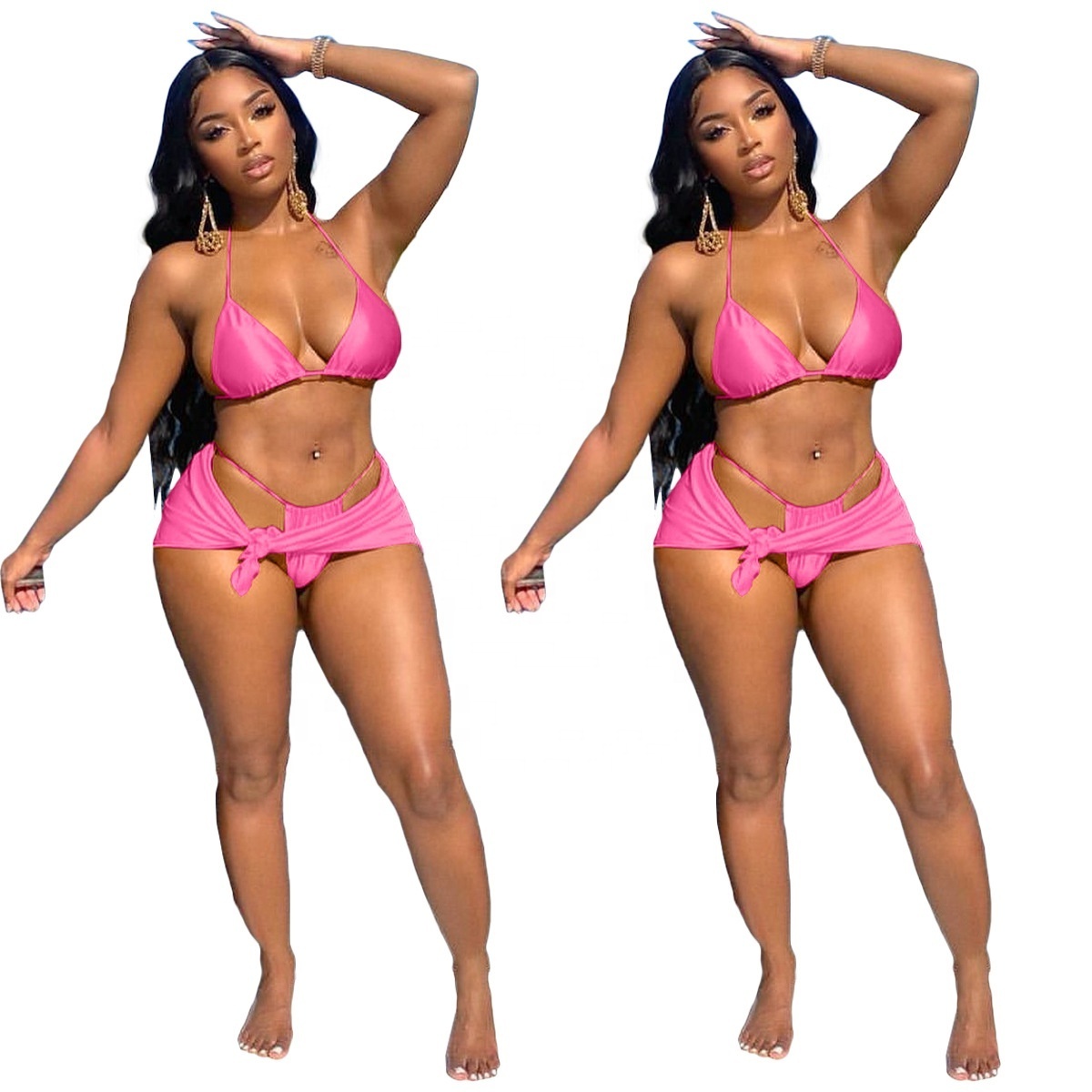 Sexy swimsuits for women 2023 fashion bandage 3pcs bikini set beachwear summer bathing swimwear