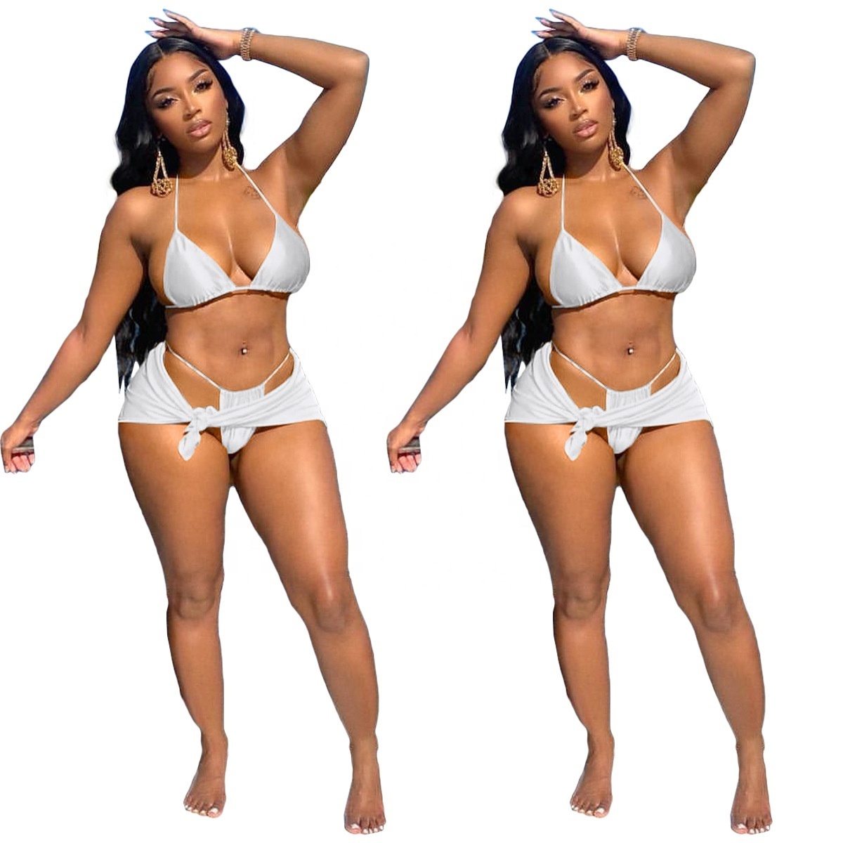 Sexy swimsuits for women 2023 fashion bandage 3pcs bikini set beachwear summer bathing swimwear