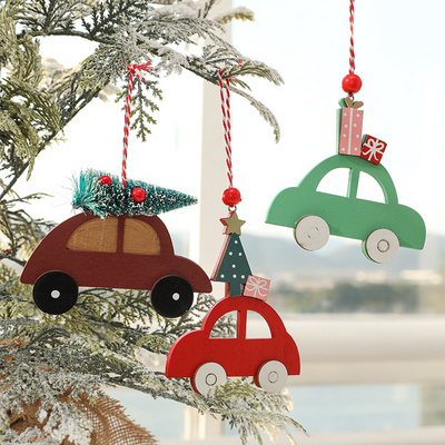 Wooden red car and tree shapeXmas Party Decor Ornaments Christmas Decoration wooden decorative pendant Christmas tree pendant