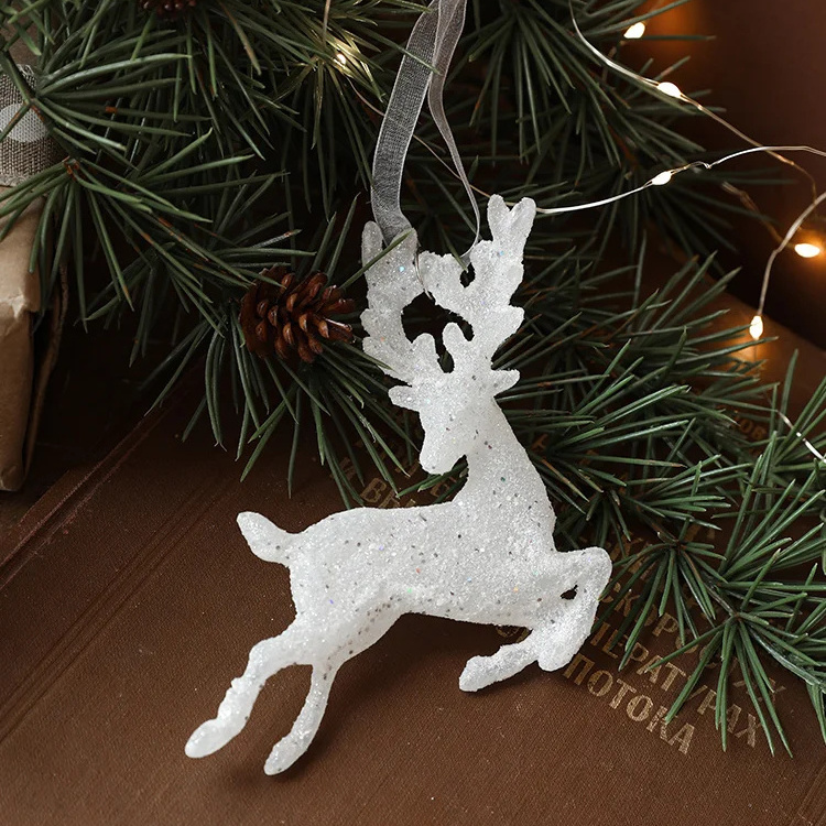 Christmas Decorative White Plastic Deer Christmas Elk Tree Hanging Pendant Christmas Tree Accessories Decoration