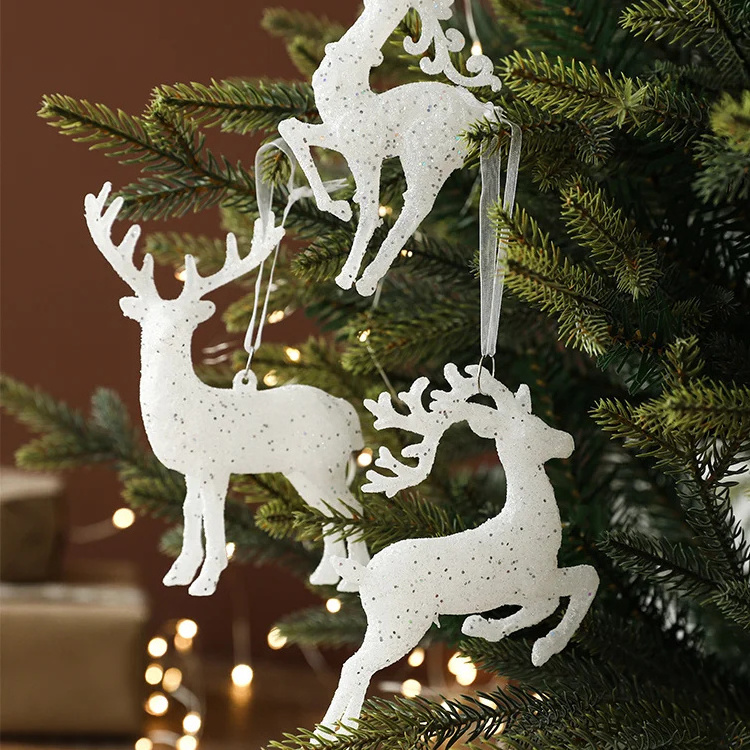 Christmas Decorative White Plastic Deer Christmas Elk Tree Hanging Pendant Christmas Tree Accessories Decoration