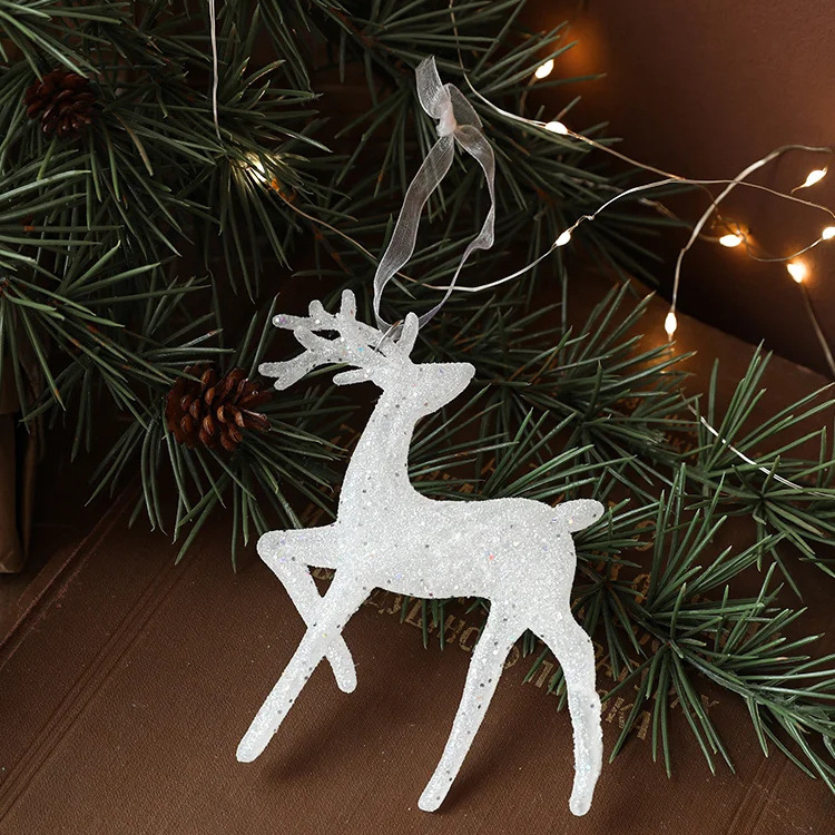 Christmas Decorative White Plastic Deer Christmas Elk Tree Hanging Pendant Christmas Tree Accessories Decoration