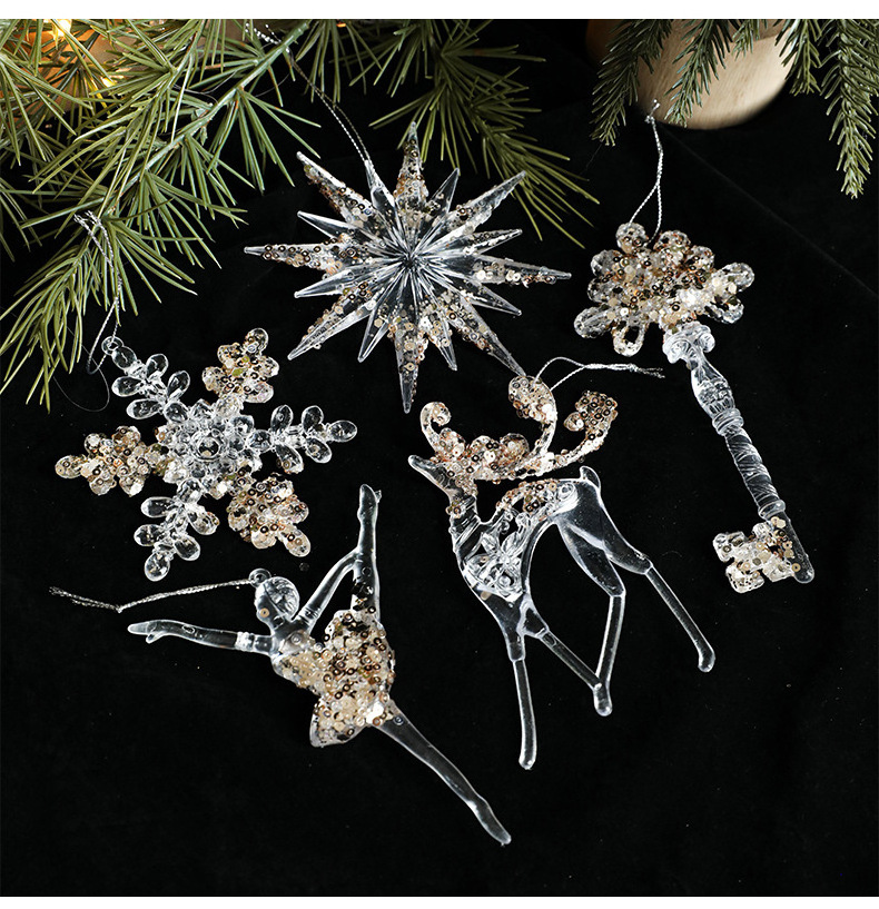 Hanging Clear Snowflake Elk christmas pendant Christmas Ornaments Acrylic Snowflake and Icicle Ornaments Christmas Pendants