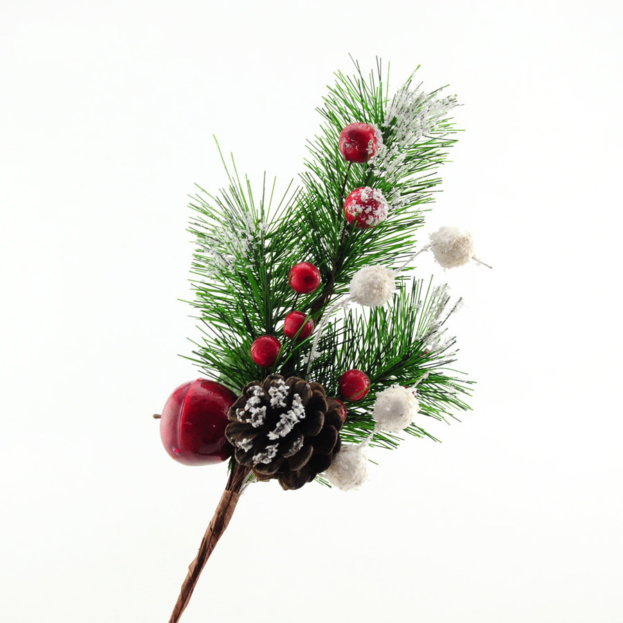 Sticky Snow Branches Pine Needle Picks With Pine Cones And Red Berries Fancy Christmas Tree Decorations