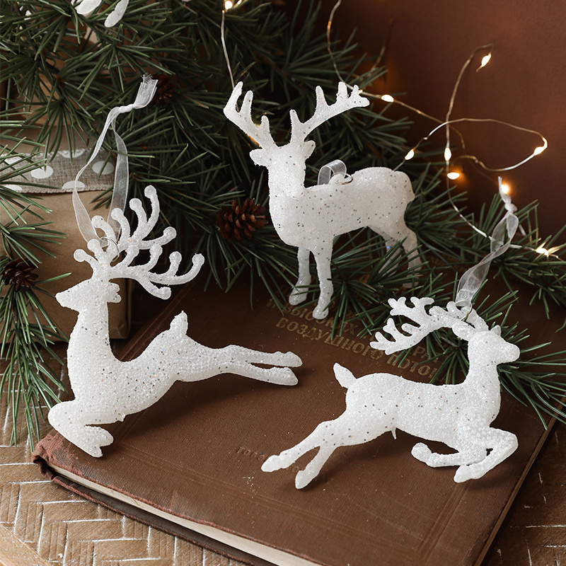 Christmas Decorative White Plastic Deer Christmas Elk Tree Hanging Pendant Christmas Tree Accessories Decoration