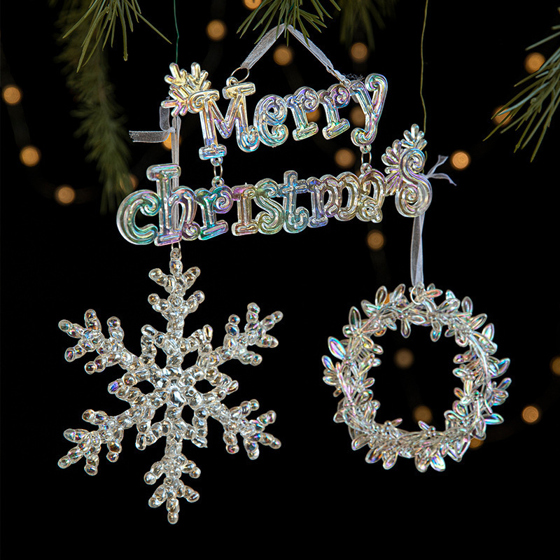 Xmas New Year Ab color Hanging Christmas Pendants Acrylic Snowflake and Icicle clear Christmas Ornaments christmas tree pendant