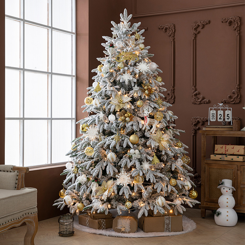 5FT 6FT 7FT PE Mix PVC Luxury Snow Christmas Tree With Ornaments And Light