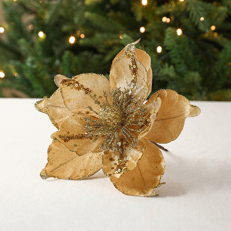 DIY 22cm Artificial Christmas Flower Artificial Decoration Poinsettia Large Tree Glitter Poinsettias Christmas Flowers