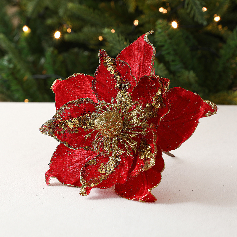 DIY 22cm Artificial Christmas Flower Artificial Decoration Poinsettia Large Tree Glitter Poinsettias Christmas Flowers